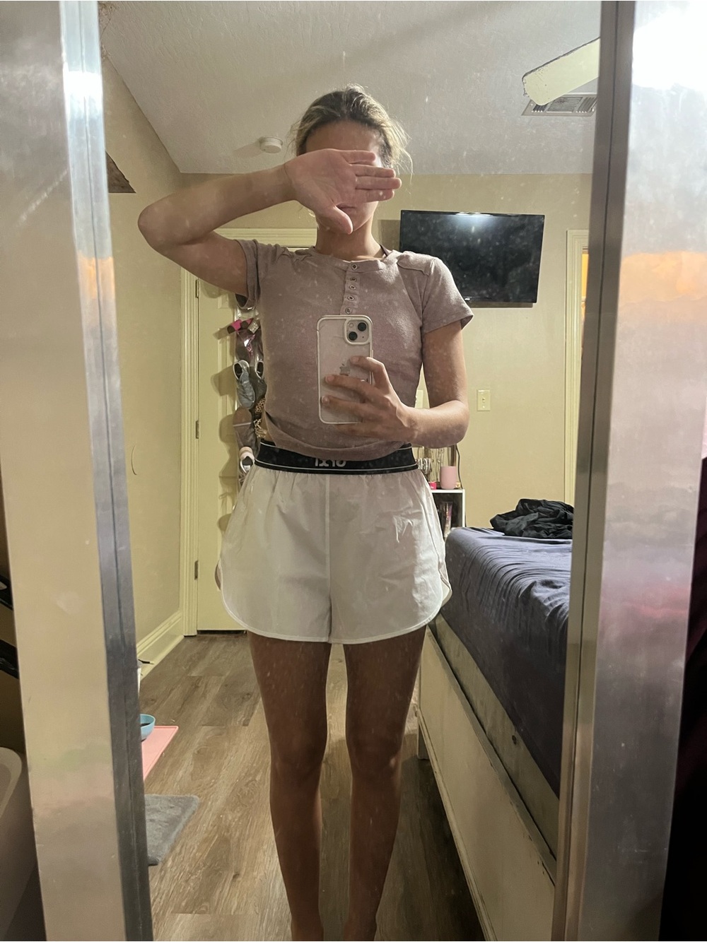 Women’s White Athletic Shorts with Contrast Waistband